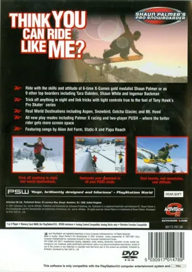 Shaun Palmer's Pro Snowboarder box cover back